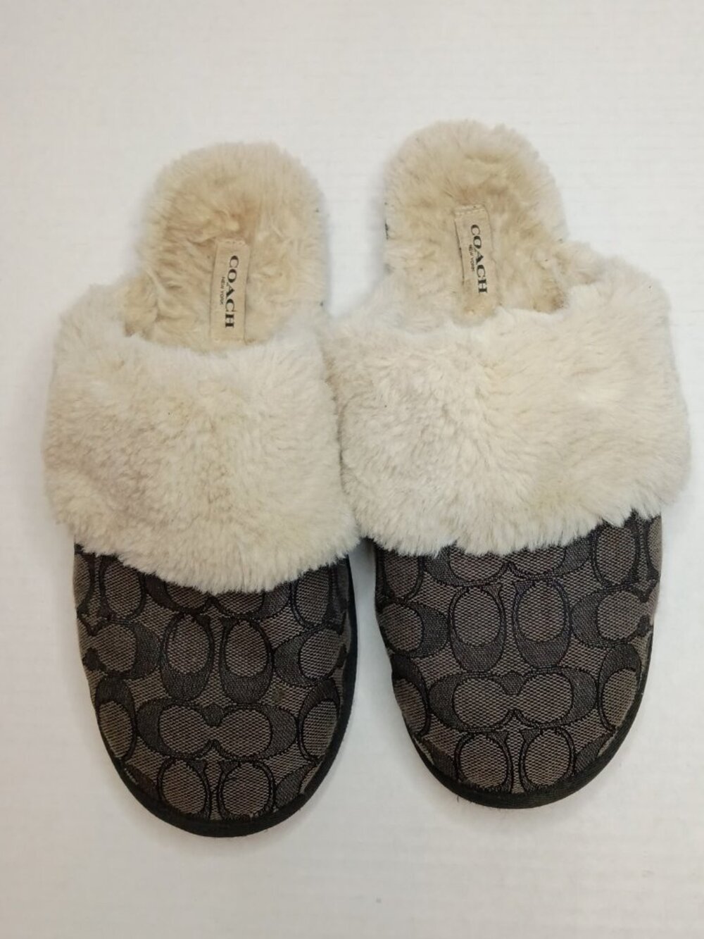 Coach Zena Signature Jacquard Faux Fur Slide Slippers Women’s Size 9